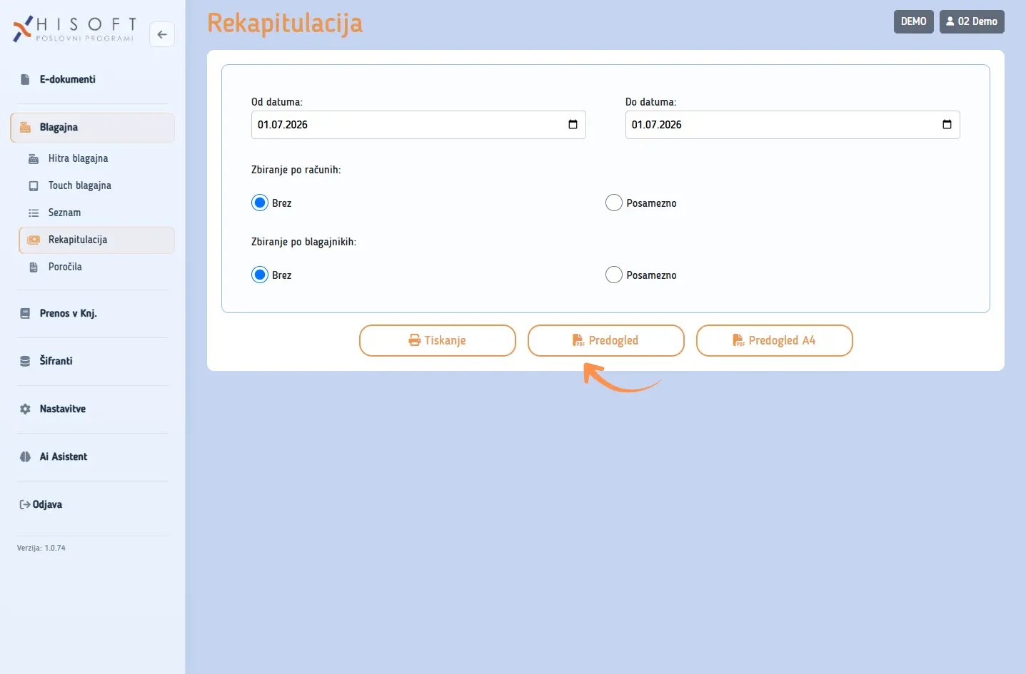 Predogled rekapitulacije v velikosti A4