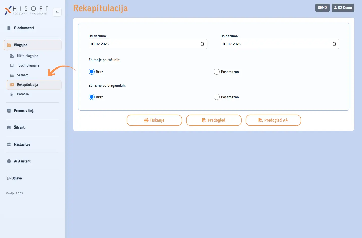 Odpiranje rekapitulacije davčne blagajne